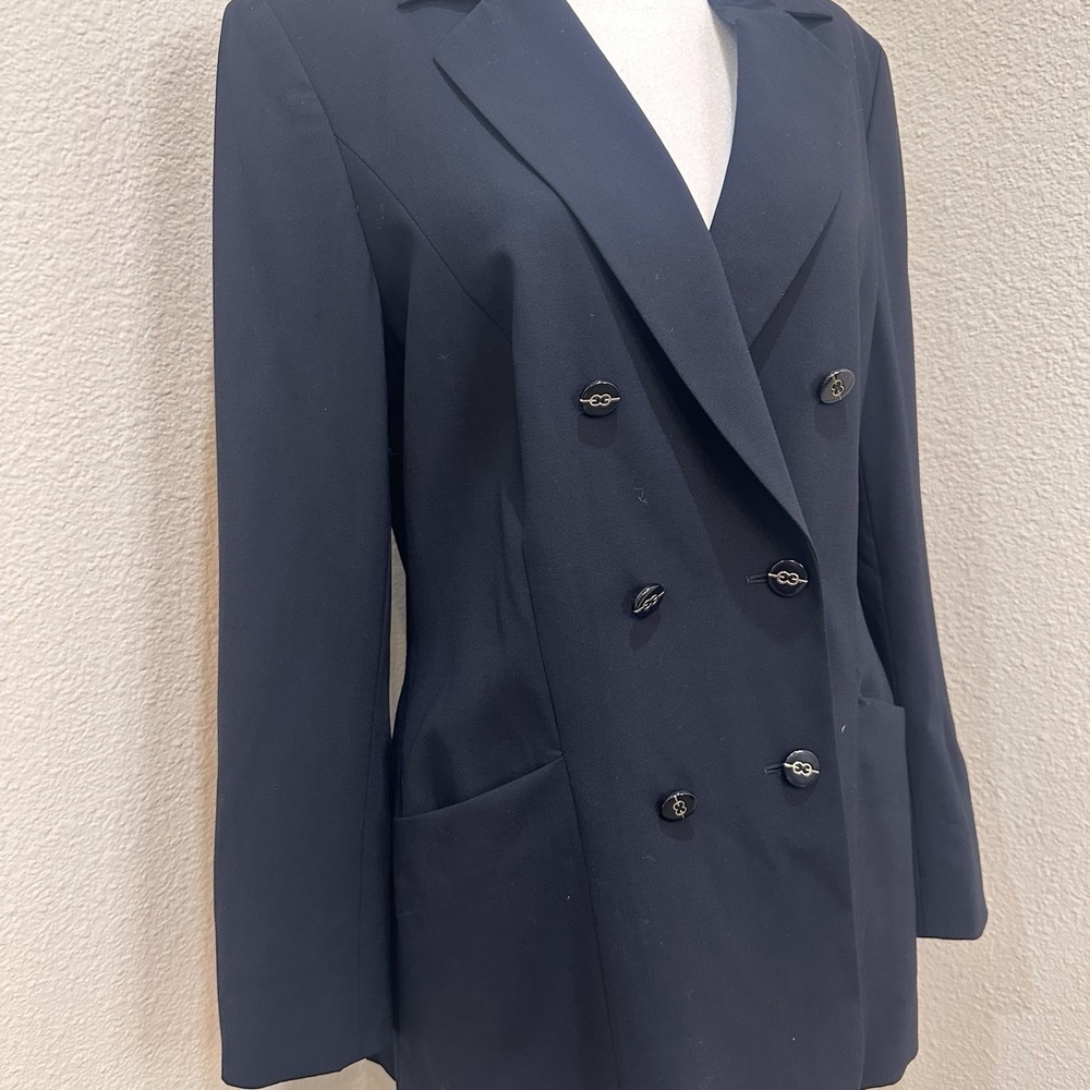 ESCADA Navy Double Breasted Virgin Wool Blazer‎ Jacket EU 40 US 6 Y2K Power Suit